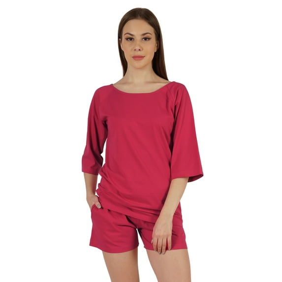 Inkmeso Solid Nightwear Set For WoMen's Boat Neck Top And Short Sleepwear 2 Pc Loungewear