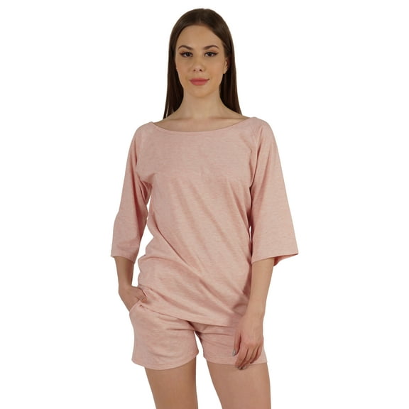 Inkmeso Solid Nightwear Set For WoMen's Boat Neck Top And Short Sleepwear 2 Pc Loungewear