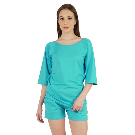 Inkmeso Solid Nightwear Set For WoMen's Boat Neck Top And Short Sleepwear 2 Pc Loungewear