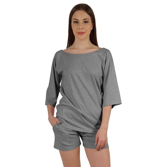Inkmeso Solid Nightwear Set For WoMen's Boat Neck Top And Short Sleepwear 2 Pc Loungewear