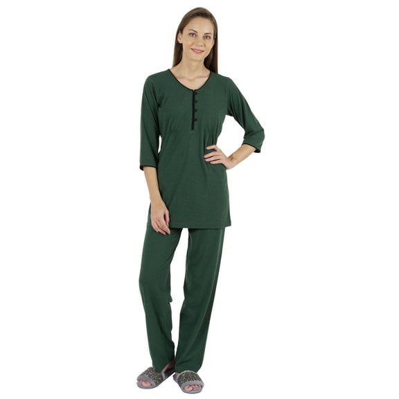 Inkmeso Solid Nightwear Set w/ Pyjama For Women Cotton Nightwear 2 Pcs Sleepwear