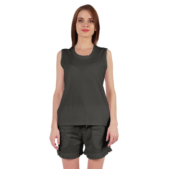 Inkmeso Solid Nightwear Shorts Set For Women Sleeveless Tank Top & Shorts 2Pcs Jersey sleepwear