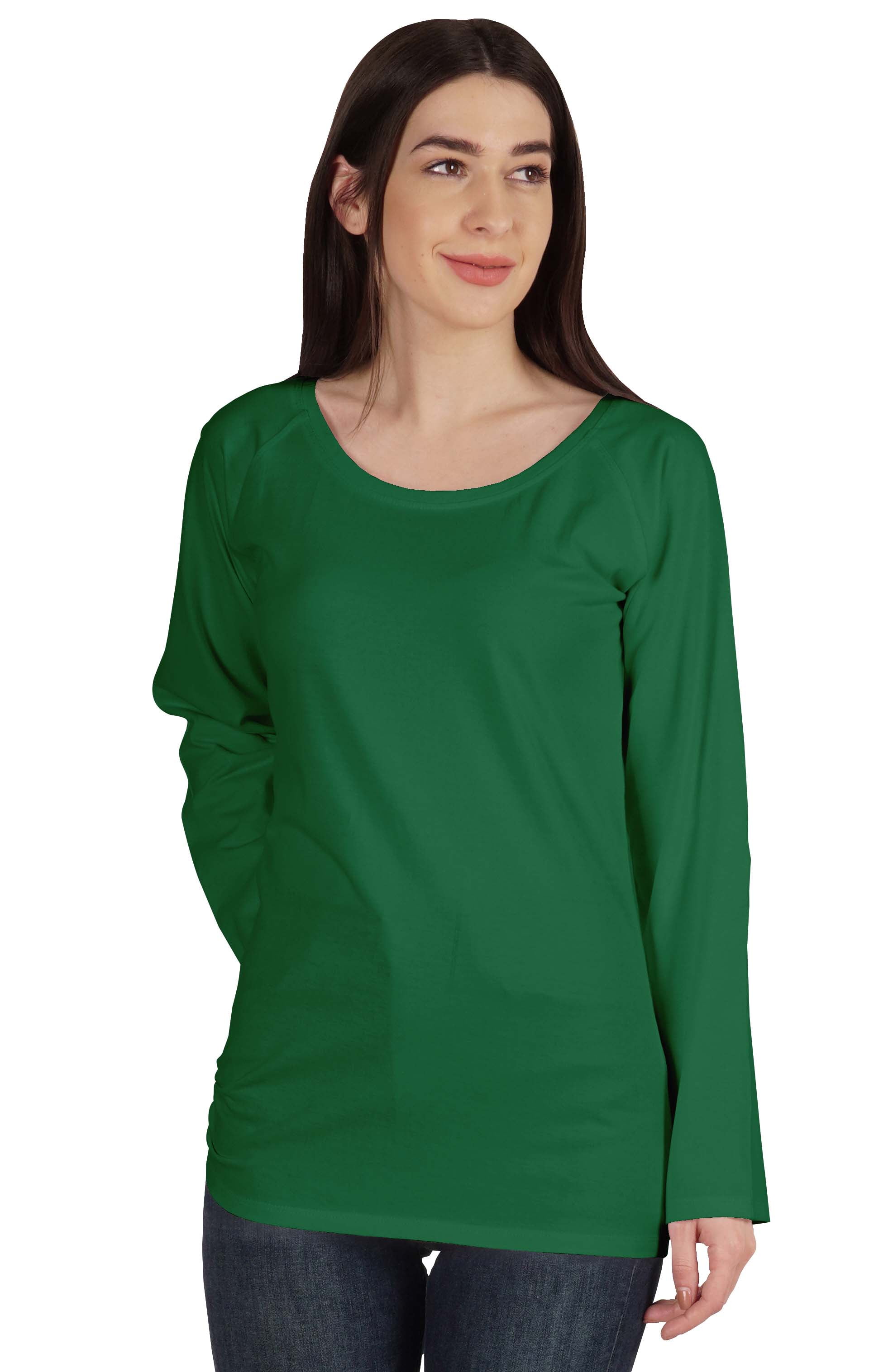 Inkmeso Solid Raglan Full Sleeve T-shirt For Women Scoop Neck Baseball Tee Casual Tops
