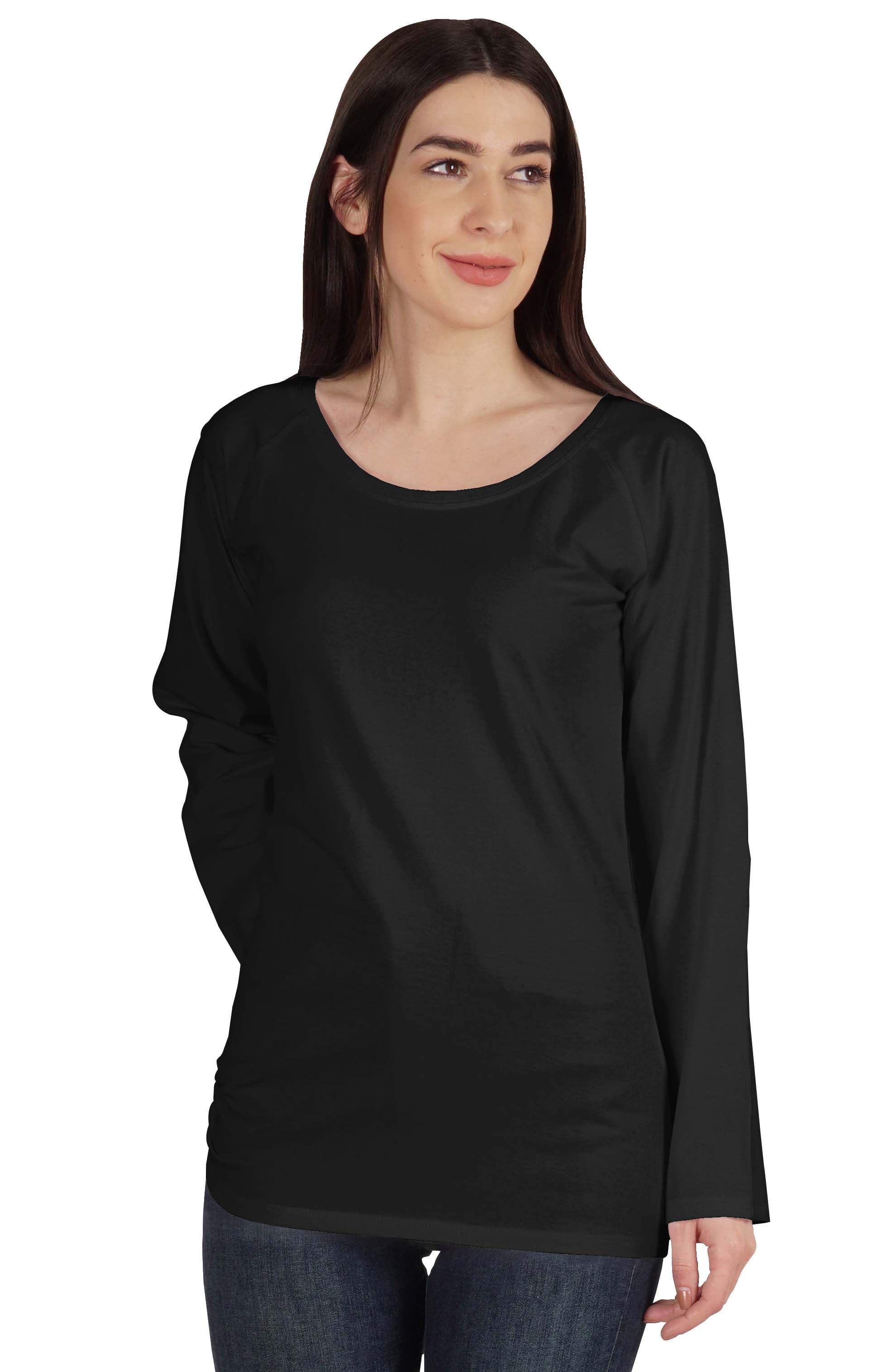 Inkmeso Solid Raglan Full Sleeve T-shirt For Women Scoop Neck Baseball Tee Casual Tops