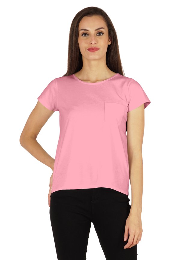 Solid Short Sleeve Basic T-Shirt For Womens Patch Pocket Casual Summer Basic Top