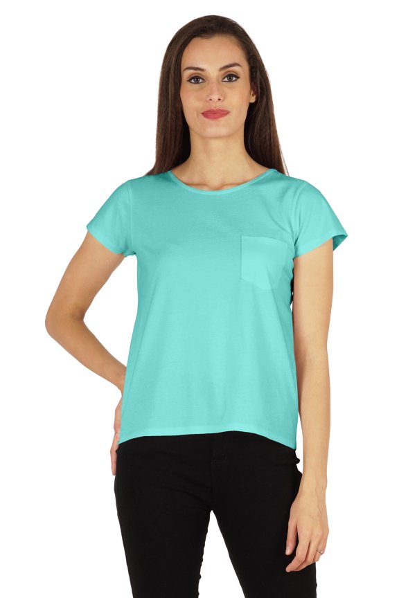 Solid Short Sleeve Basic T-Shirt For Womens Patch Pocket Casual Summer Basic Top