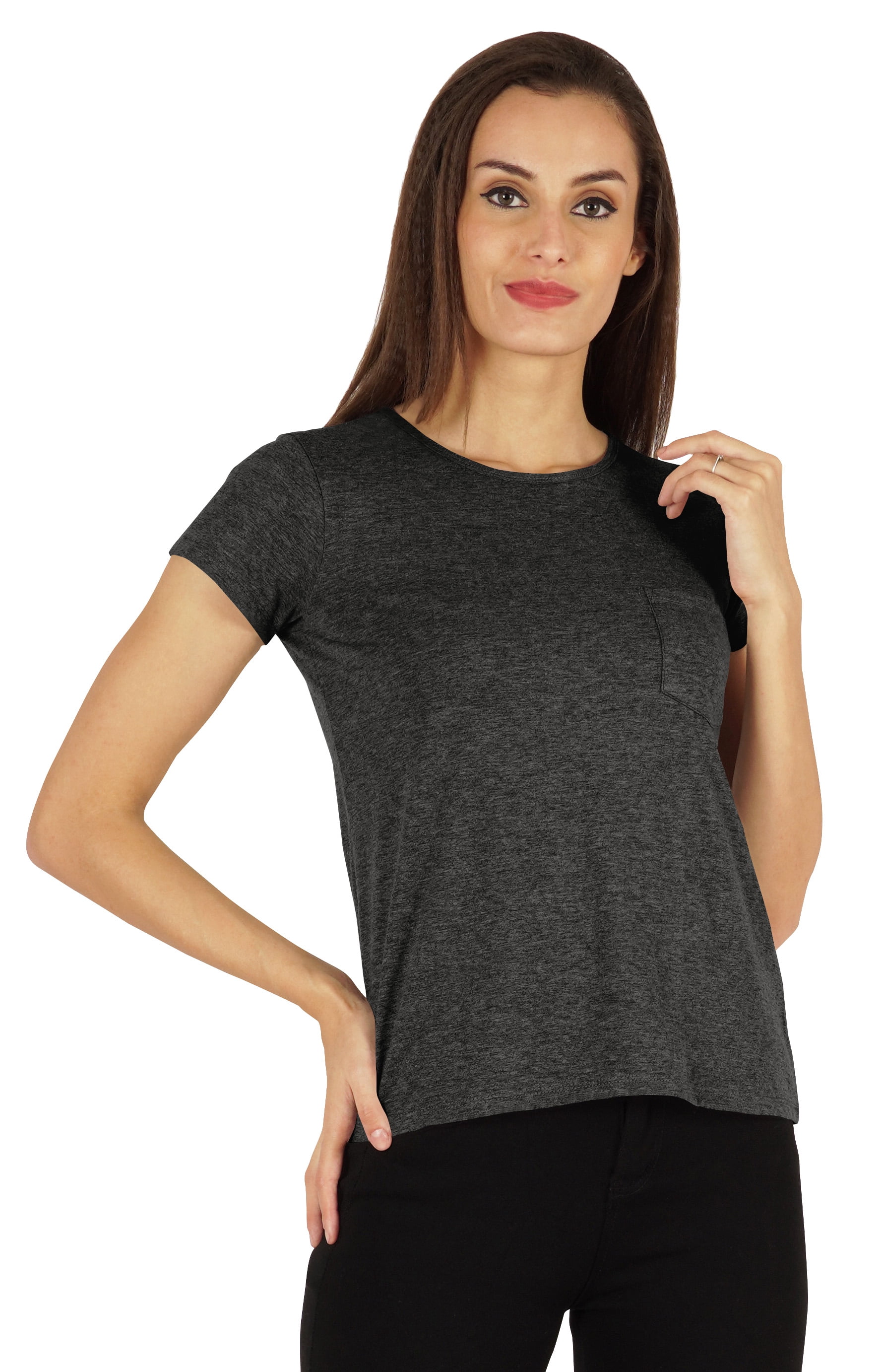 Inkmeso Solid Short Sleeve Basic T-Shirt For Womens Patch Pocket Casual ...