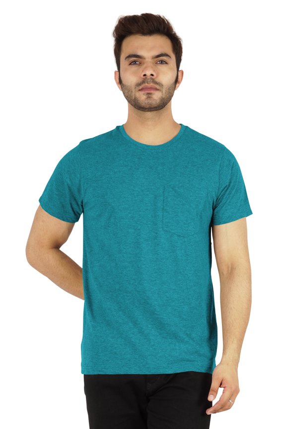 Solid Short Sleeve Crewneck T-ShirtForMens Lightweight EverydayShirtsW/ Patch Pocket
