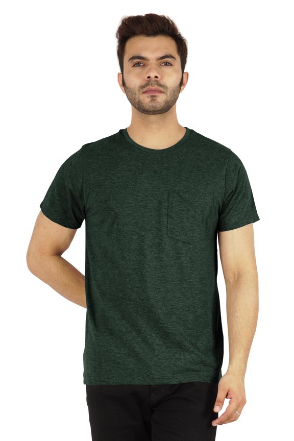 Solid Short Sleeve Crewneck T-ShirtForMens Lightweight EverydayShirtsW/ Patch Pocket