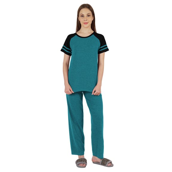 Inkmeso Solid Sleepwear Pajama Set For WoMen's Raglan Sleeve Nightwear Pj Loungewear Sets