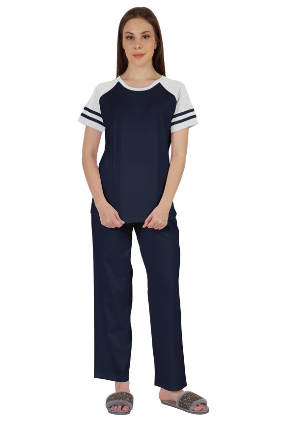 Solid Sleepwear Pajama Set For WoMen's Raglan Sleeve Nightwear Pj Loungewear Sets