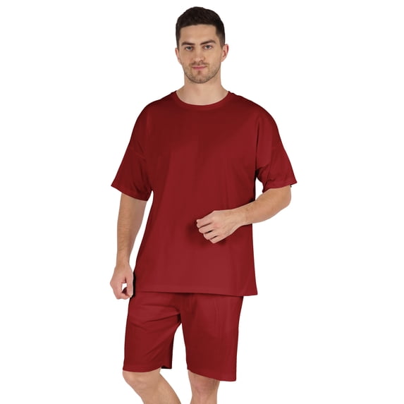 Inkmeso Solid Top and Shorts Soft Lounge Set 2 Piece Nightwear For Men's Half Sleeve Shorts Set