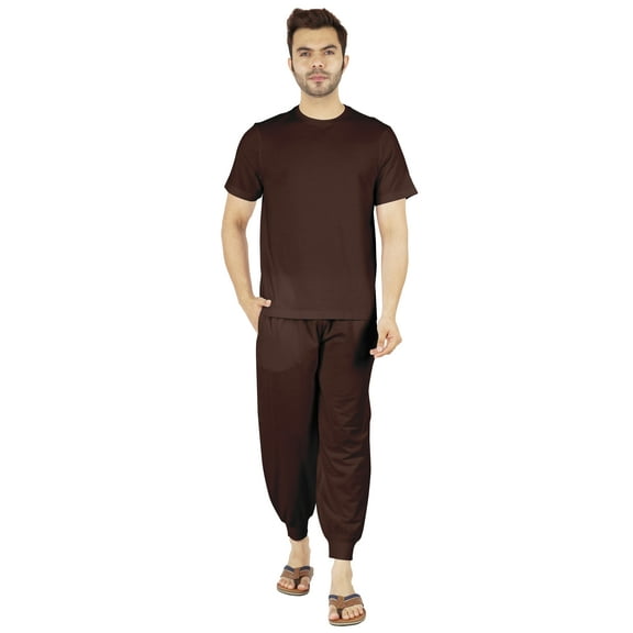 Inkmeso SolidPajama Set For Mens Short Sleeve Sleepwear Round NeckNightwearPj Set