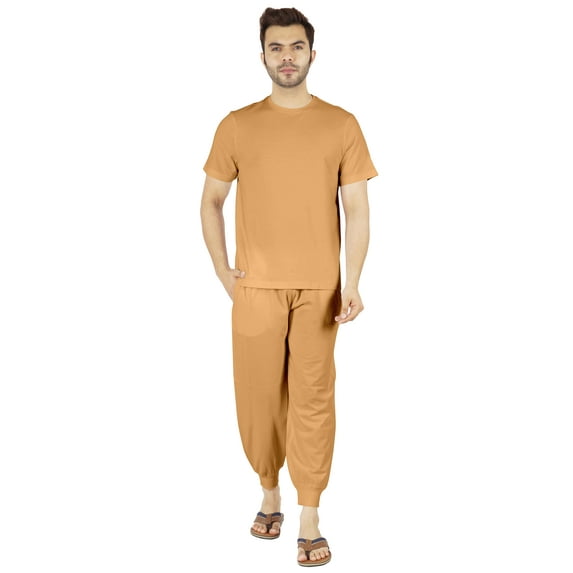 Inkmeso SolidPajama Set For Mens Short Sleeve Sleepwear Round NeckNightwearPj Set