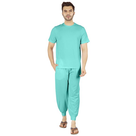 Inkmeso SolidPajama Set For Mens Short Sleeve Sleepwear Round NeckNightwearPj Set