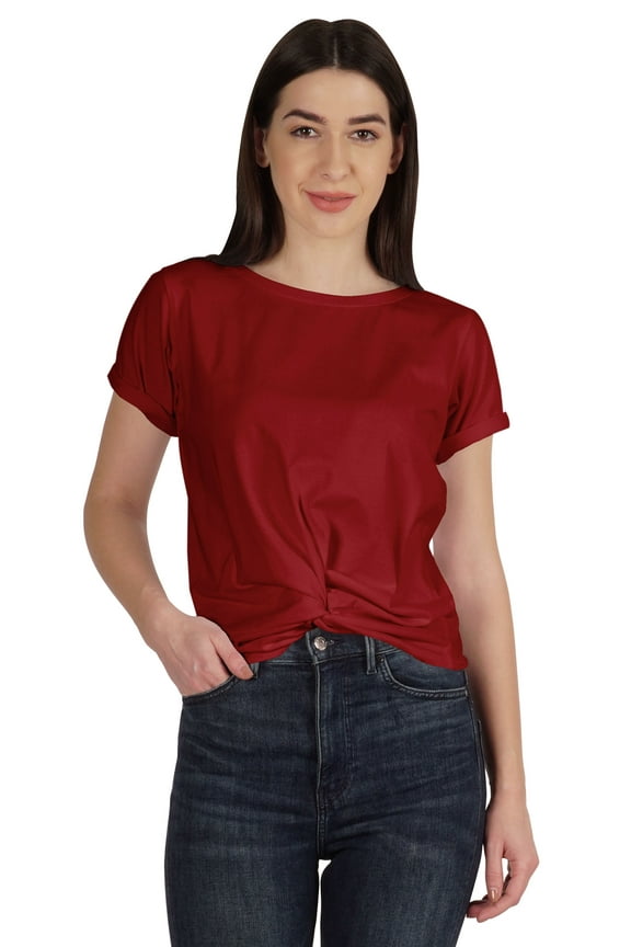 Summer Twist Front Knot Crop Top For Women With Short Sleeves Tee Shirts