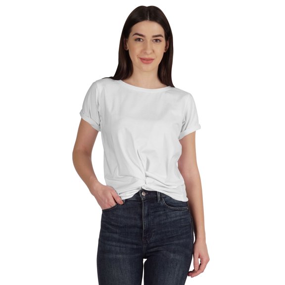 Inkmeso Summer Twist Front Knot Crop Top For Women With Short Sleeves Tee Shirts