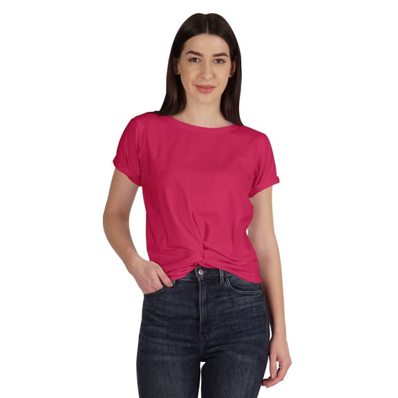 Inkmeso Summer Twist Front Knot Crop Top For Women With Short Sleeves Tee Shirts