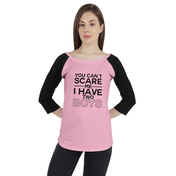 Inkmeso Tshirt For Mother's Raglan Tshirt "You Can't Scare Me I Have Two Boys" Graphic Shirt Top