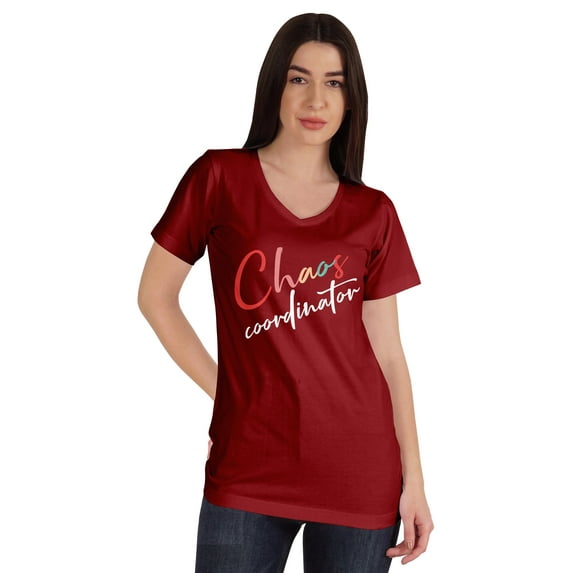 Inkmeso V-Neck Chaos Coordination Tshirt Tops For Mom Graphic Print Women Tee