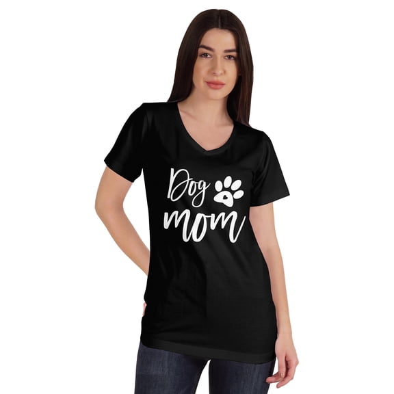 Inkmeso V-Neck Dog Mom Funny Graphic Tshirt For Women Cotton Shirt Mother Tee