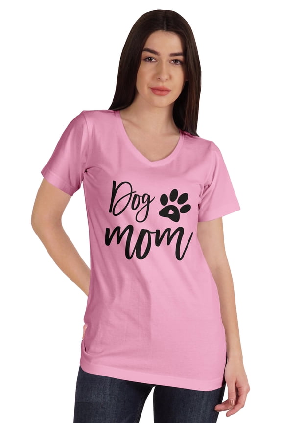 V-Neck Dog Mom Funny Graphic Tshirt For Women Cotton Shirt Mother Tee