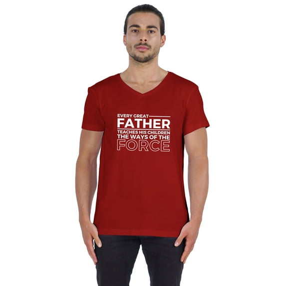 Inkmeso V-Neck Graphic Tshirt "Every Great Father Teaches His Children The Ways Of The Force" For Parenting Tee Shirt