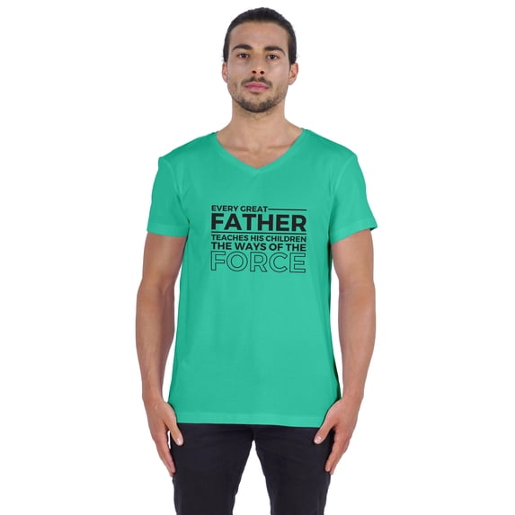 Inkmeso V-Neck Graphic Tshirt "Every Great Father Teaches His Children The Ways Of The Force" For Parenting Tee Shirt
