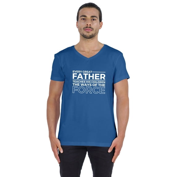 Inkmeso V-Neck Graphic Tshirt "Every Great Father Teaches His Children The Ways Of The Force" For Parenting Tee Shirt
