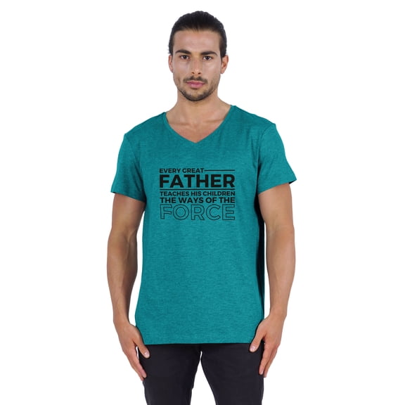 Inkmeso V-Neck Graphic Tshirt "Every Great Father Teaches His Children The Ways Of The Force" For Parenting Tee Shirt