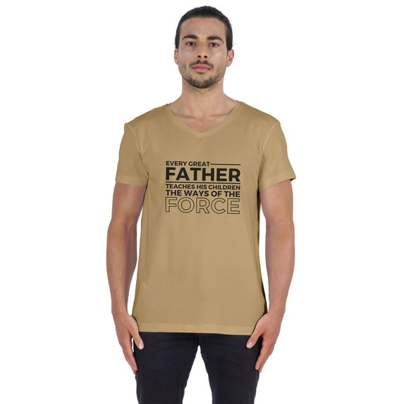 Inkmeso V-Neck Graphic Tshirt "Every Great Father Teaches His Children The Ways Of The Force" For Parenting Tee Shirt