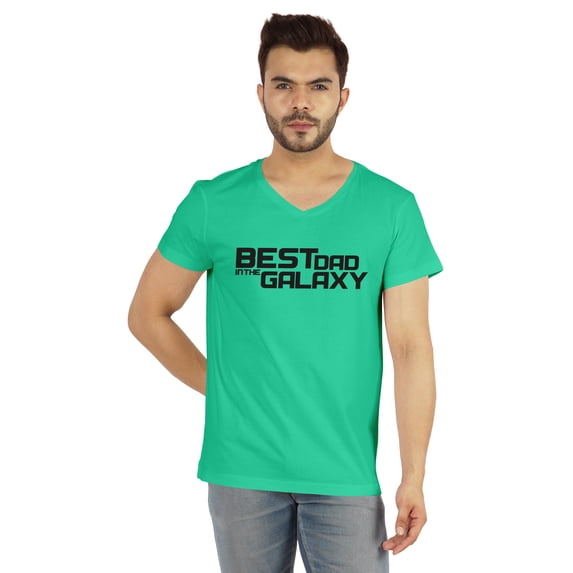 Inkmeso V-Neck Tee Shirt For Men Graphic Print Best Dad In The Galaxy Tshirt For Father's Day Gift Jersey Shirt