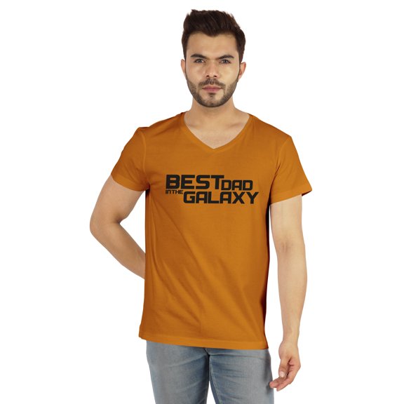 Inkmeso V-Neck Tee Shirt For Men Graphic Print Best Dad In The Galaxy Tshirt For Father's Day Gift Jersey Shirt
