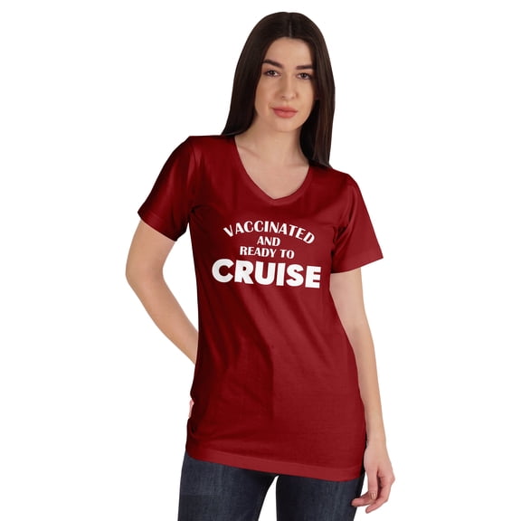Inkmeso Vaccinated And Ready To Cruise Funny Pro-Vaccine V-Neck T-shirt For Womens