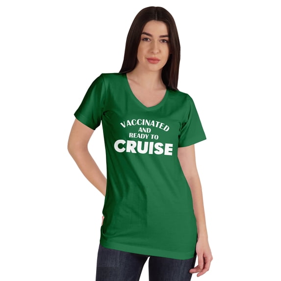 Inkmeso Vaccinated And Ready To Cruise Funny Pro-Vaccine V-Neck T-shirt For Womens