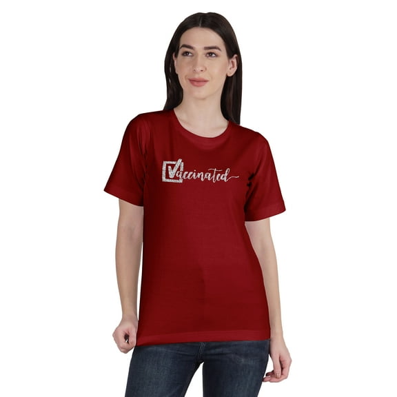 Inkmeso Vaccinated Pro Vaccine Crew Neck Tee Shirt Cotton T-shirt For Womens
