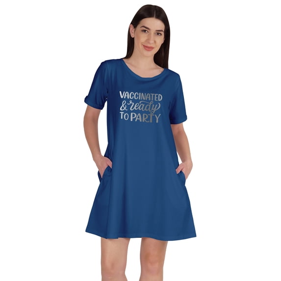Inkmeso Vaccinated & Ready To Party T-Shirt Casual Scoop Neck Tunic With Pocket