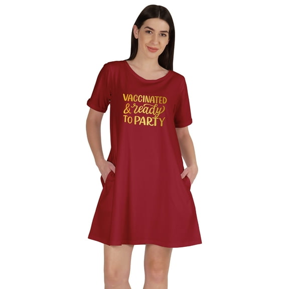 Inkmeso Vaccinated & Ready To Party T-Shirt Casual Scoop Neck Tunic With Pocket