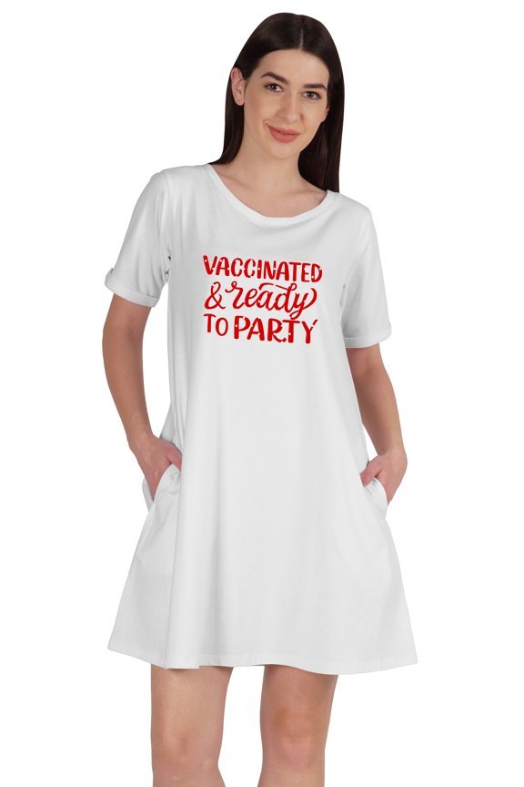 Vaccinated & Ready To Party T-Shirt Casual Scoop Neck Tunic With Pocket