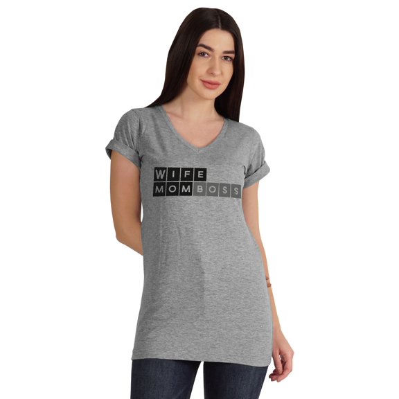 Inkmeso Wife Mom Boss Women Tshirt Cotton Top V-neck Mother Graphic Tee Shirt