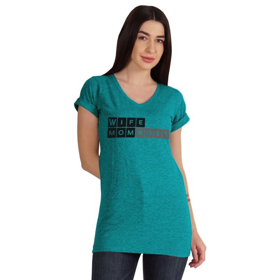 Inkmeso Wife Mom Boss Women Tshirt Cotton Top V-neck Mother Graphic Tee Shirt