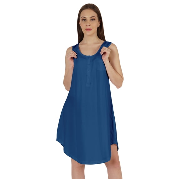 Inkmeso WoMen's Casual Loose Fit Sundress Sleeveless Henley Beach Dress w/ Patch Pocket