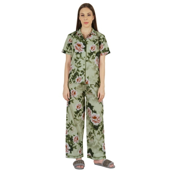 Inkmeso WoMen's Classic Short Sleeve Shirt and Pajama Pants Loungewear 2 Pc PJ Sleep Set