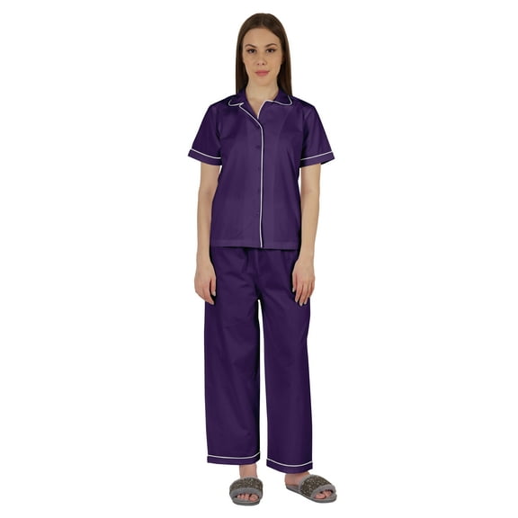 Inkmeso Women Cotton Nightwear Pajamas Set Classic Short Sleeve 2 Pc Shirt & Pajama Loungewear