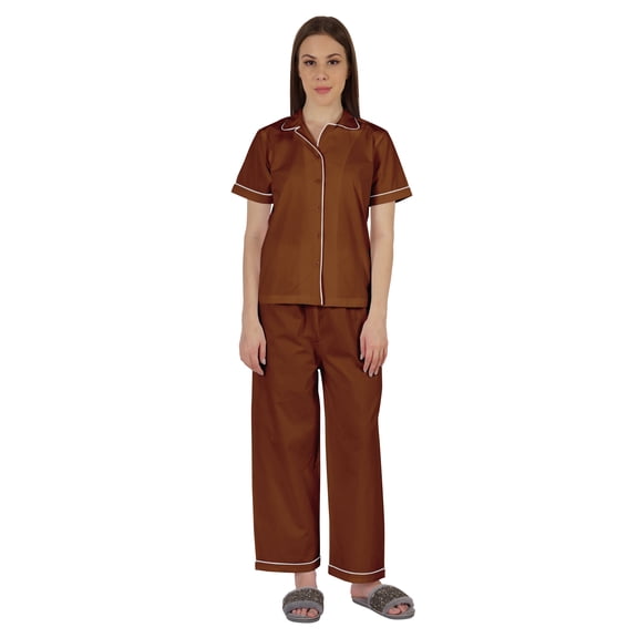 Inkmeso Women Cotton Nightwear Pajamas Set Classic Short Sleeve 2 Pc Shirt & Pajama Loungewear