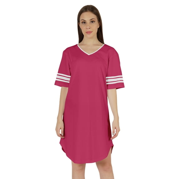 Inkmeso Women V-Neck Short Sleeve Dresses Solid Casual Loose Fit T-Shirt Sports Tunic Short Dress
