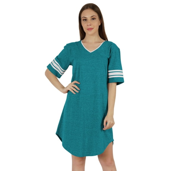 Inkmeso Women V-Neck Short Sleeve Dresses Solid Casual Loose Fit T-Shirt Sports Tunic Short Dress