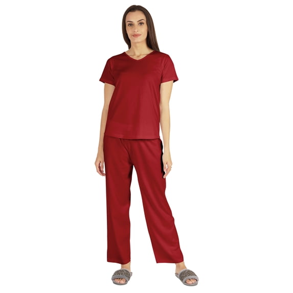 Inkmeso Womens 2Pcs Solid Nightwear Set Short Sleeves Top & Pajama Sets Soft Cotton Loungewear