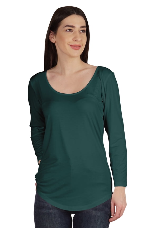 Womens Basic U-neck T-shirt Full Sleeve Summer Long Tee Workout Top