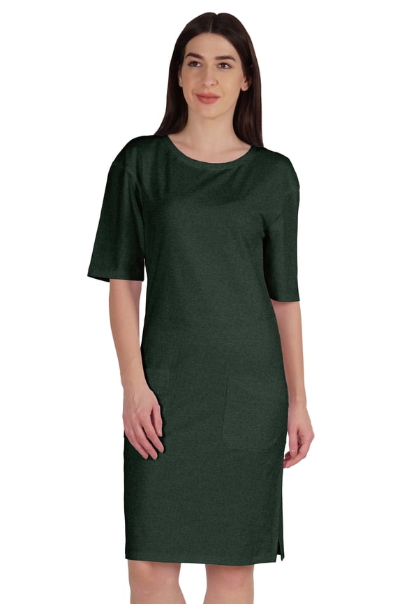 Womens Elbow Sleeve Regular Fit Tshirt Dress With Front Pockets